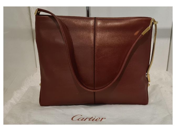 Borsa Cartier in pelle rosso scuro Bordò - vista 2