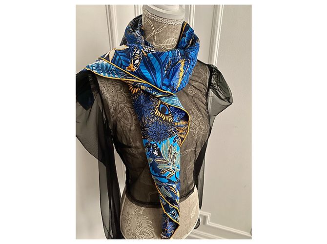 Hermès Bufanda cuadrada HERMES ''Wild Singapur'' Azul oscuro - vista 11