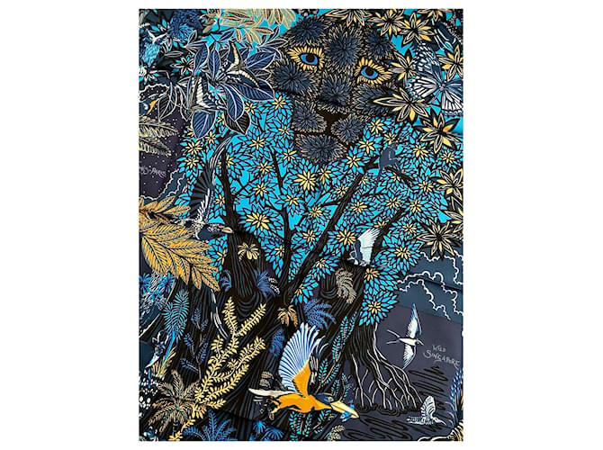 Hermès Bufanda cuadrada HERMES ''Wild Singapur'' Azul oscuro - vista 4