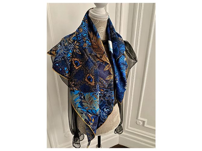 Hermès Bufanda cuadrada HERMES ''Wild Singapur'' Azul oscuro - vista 5
