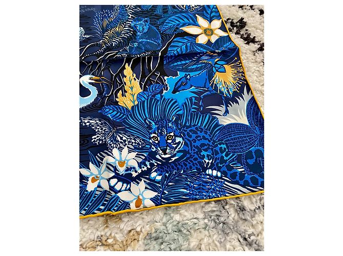 Hermès Bufanda cuadrada HERMES ''Wild Singapur'' Azul oscuro - vista 6