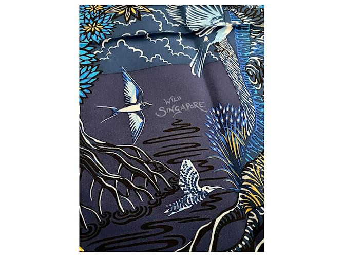 Hermès Bufanda cuadrada HERMES ''Wild Singapur'' Azul oscuro - vista 7