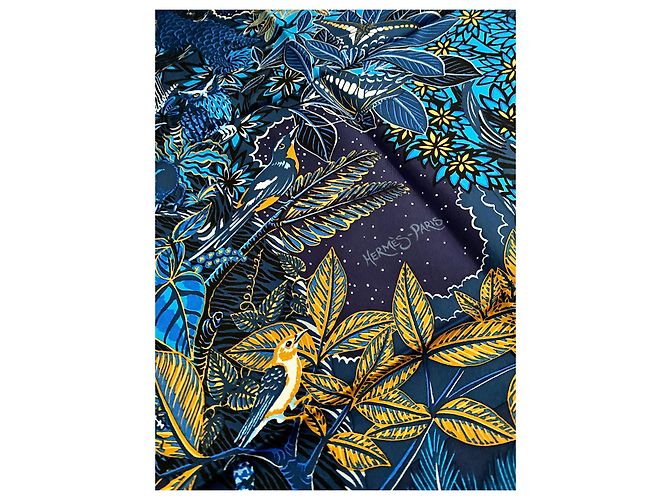 Hermès Bufanda cuadrada HERMES ''Wild Singapur'' Azul oscuro - vista 8