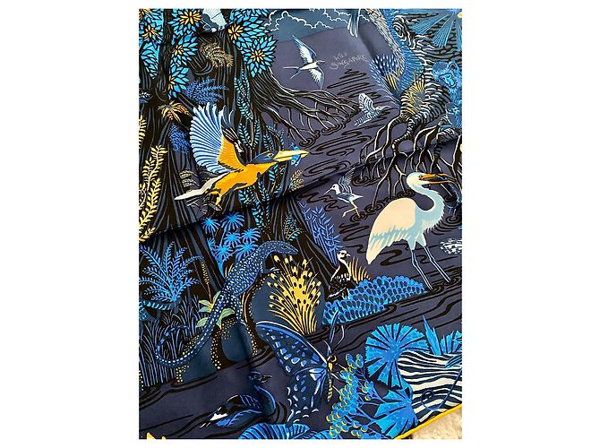 Hermès Bufanda cuadrada HERMES ''Wild Singapur'' Azul oscuro - vista 9