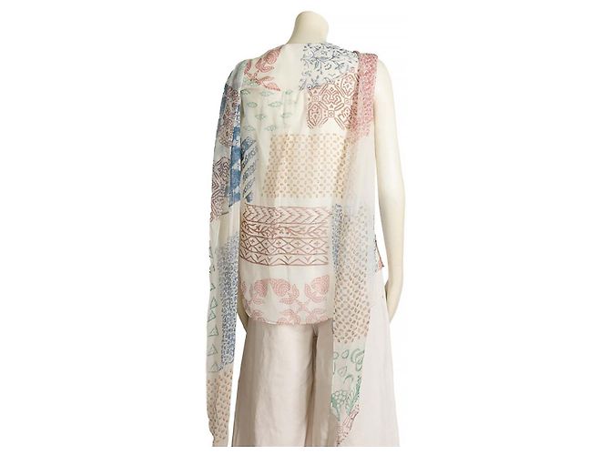 Chloé Seidenbluse ärmellos weiß mit Multicolor Print S - Ansicht 2
