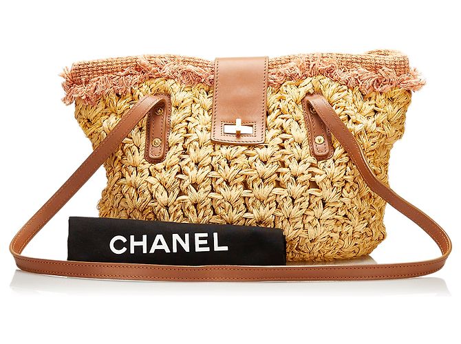 Chanel Brown Mademoiselle Lock Strohtasche Braun Beige - Ansicht 11