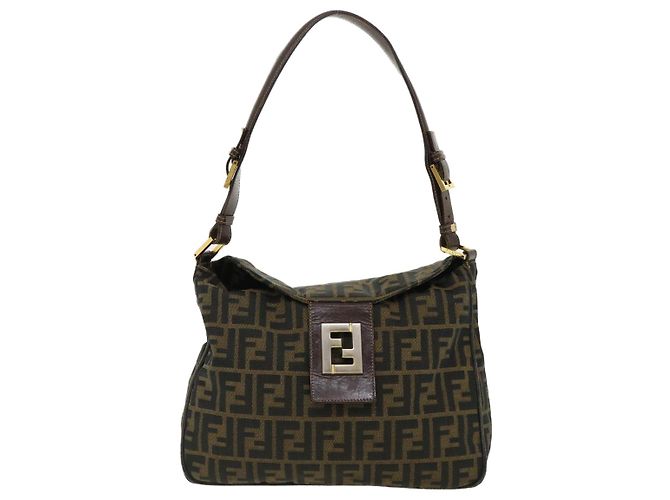 FENDI Zucca Borsa a tracolla in tela Marrone Nero Auth yk5431B - vista 13