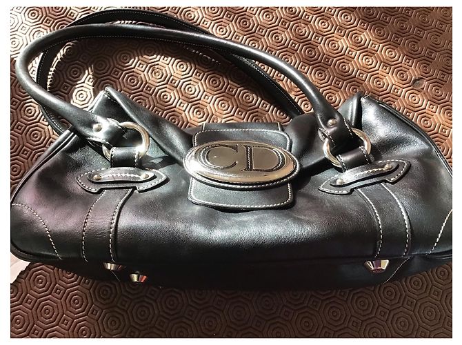 Bolso de hombro Christian Dior de piel lisa negra con emblema CD Negro - vista 2