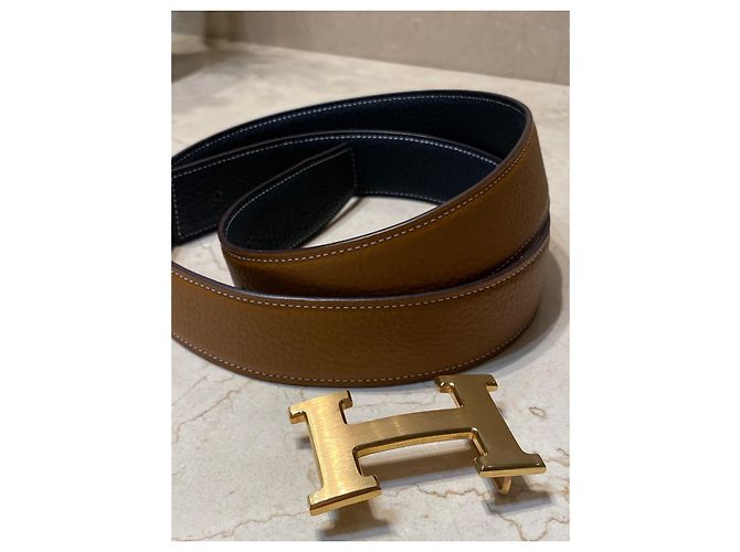 Cinto com fivela de couro Hermès REVERSIBLE “H” dourado 18K Preto - vista 11