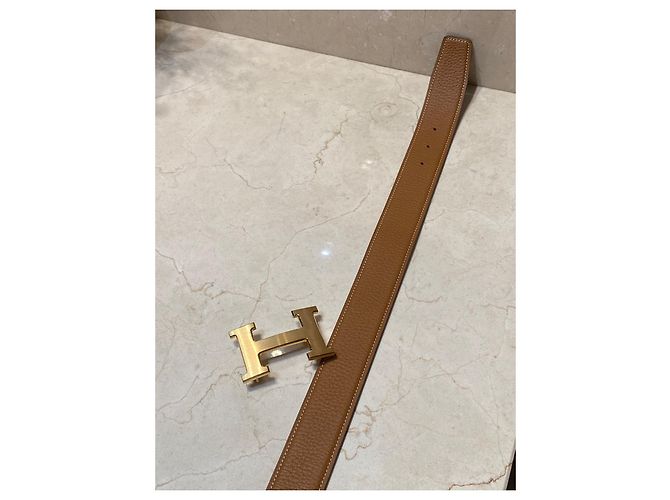 Cinto com fivela de couro Hermès REVERSIBLE “H” dourado 18K Preto - vista 13