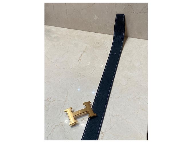 Cinto com fivela de couro Hermès REVERSIBLE “H” dourado 18K Preto - vista 14