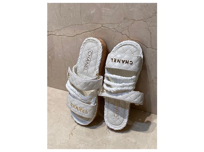 Sandali/sabot Chanel Dad in cordoncino bianco - vista 5