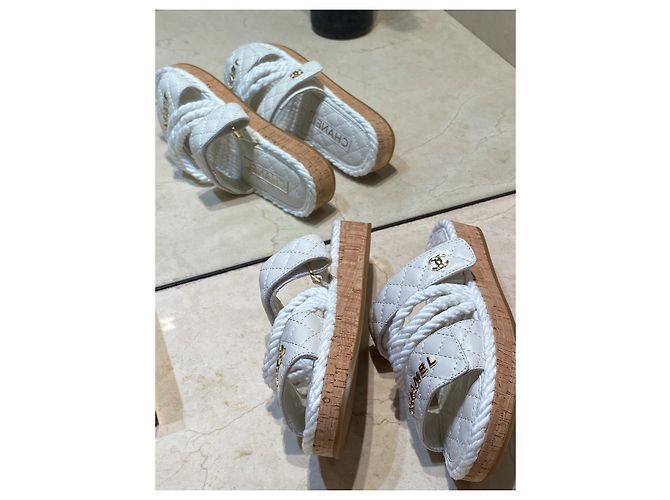 Sandali/sabot Chanel Dad in cordoncino bianco - vista 6