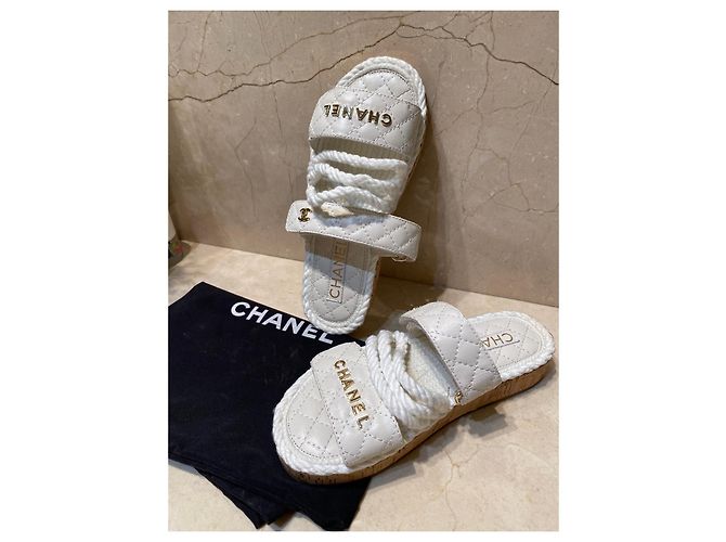 Sandali/sabot Chanel Dad in cordoncino bianco - vista 8