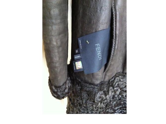 Abrigo Fendi de piel de astracán y cuero marrón Castaño - vista 6