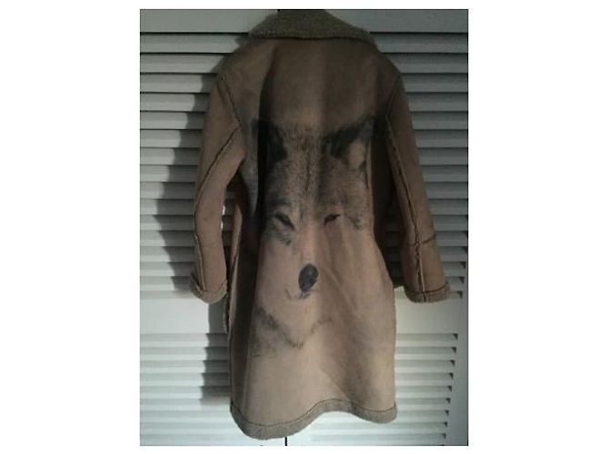 Autre Marque Abrigo AF Beige de Piel Sintética con Detalle de Lobo - vista 2