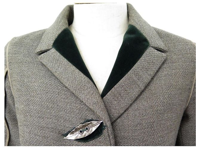 LOUIS VUITTON CAPPOTTO LUNGO T36 S CAPPOTTO FOGLIE BOTTONI GRIGIO RICAMI - vista 2