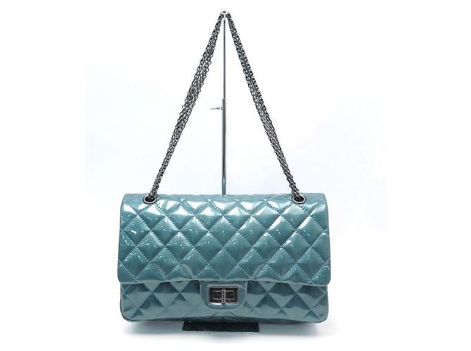 CHANEL MAXI HANDTASCHE 2.55 PREUSSENBLAU GESTEPPTES LACKLEDER + TASCHENBOX - Ansicht 5