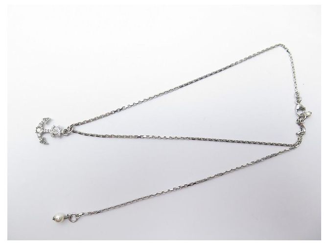 NUOVA RARA COLLANA ANCORA CHANEL STRASS LOGO CC COLLANA CON STRASS IN METALLO ARGENTO - vista 2