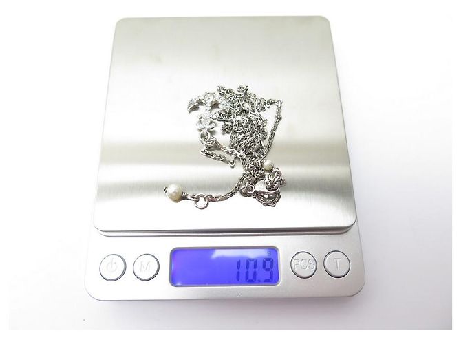NUOVA RARA COLLANA ANCORA CHANEL STRASS LOGO CC COLLANA CON STRASS IN METALLO ARGENTO - vista 5