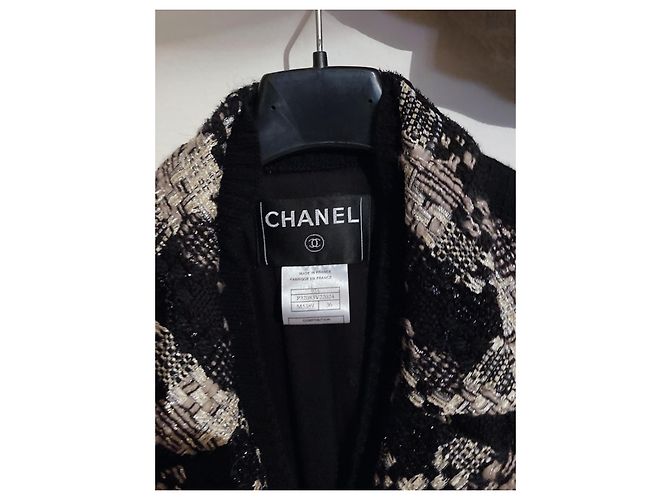 Abrigo Chanel de tweed negro y dorado claro - vista 2