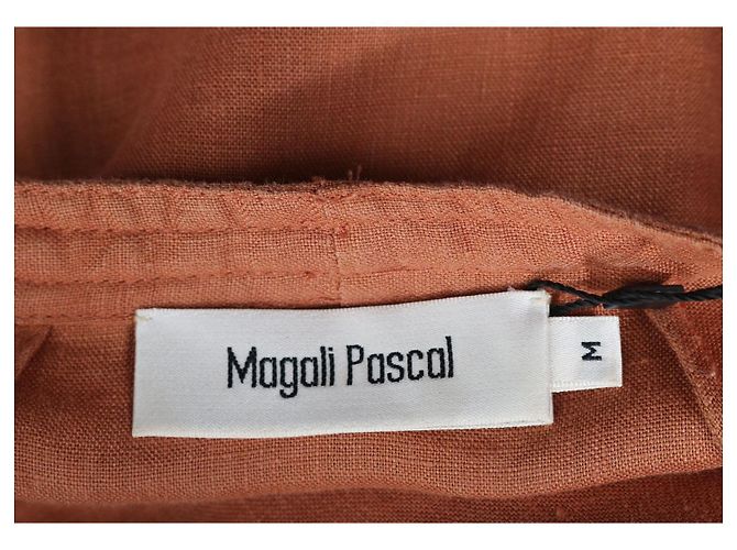 Magali Pascal Abito con lacci con occhielli incrociati con scollo a V in lino marrone - vista 3