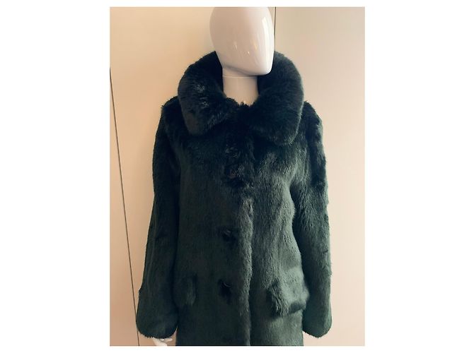 Tory Burch Eco fur coat in emerald green - view 10