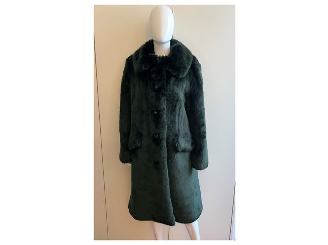 Tory Burch Eco fur coat in emerald green - view 6