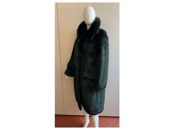 Tory Burch Eco fur coat in emerald green - view 8