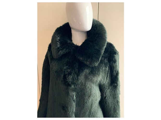 Tory Burch Eco fur coat in emerald green - view 9