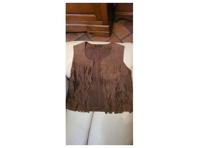 CAROLL Chaqueta ante sin mangas con flecos Caramelo - vista 3