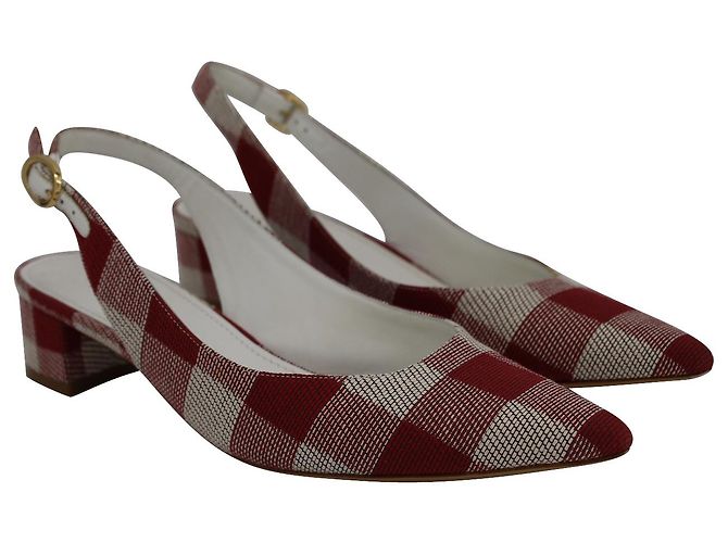 Décolleté Mansur Gavriel Check Slingback a punta in tela rossa - vista 2