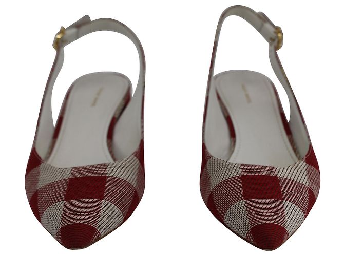 Décolleté Mansur Gavriel Check Slingback a punta in tela rossa - vista 3
