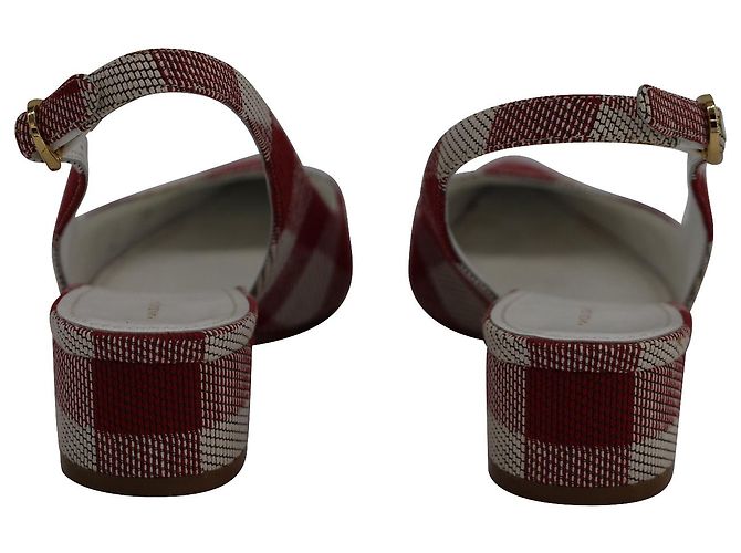 Décolleté Mansur Gavriel Check Slingback a punta in tela rossa - vista 4