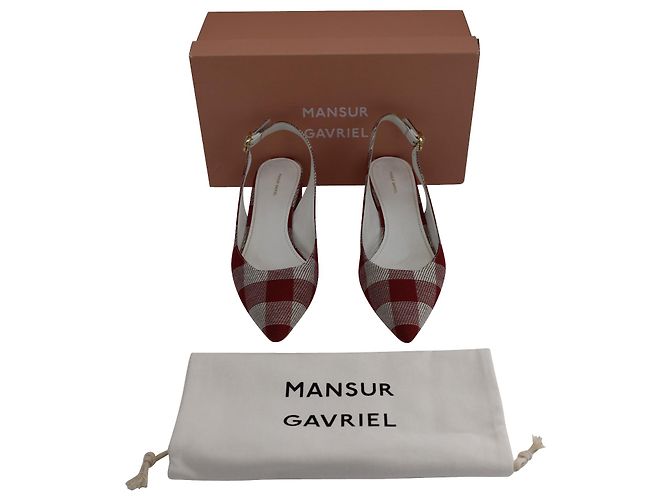 Décolleté Mansur Gavriel Check Slingback a punta in tela rossa - vista 6