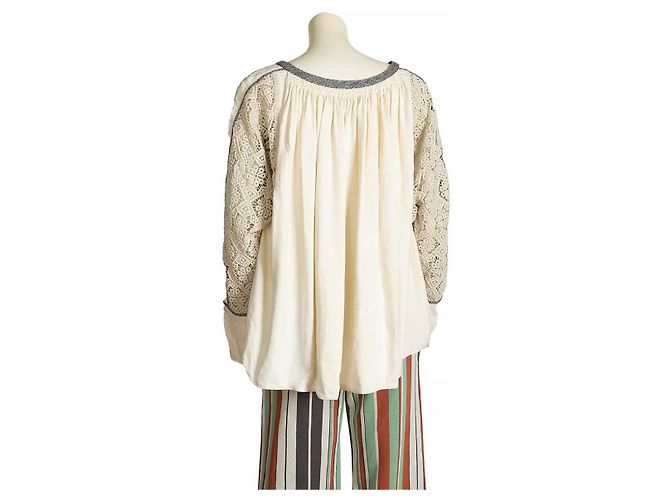 Blusa Chloé in lino e seta bianca e grigia S Bianco - vista 2
