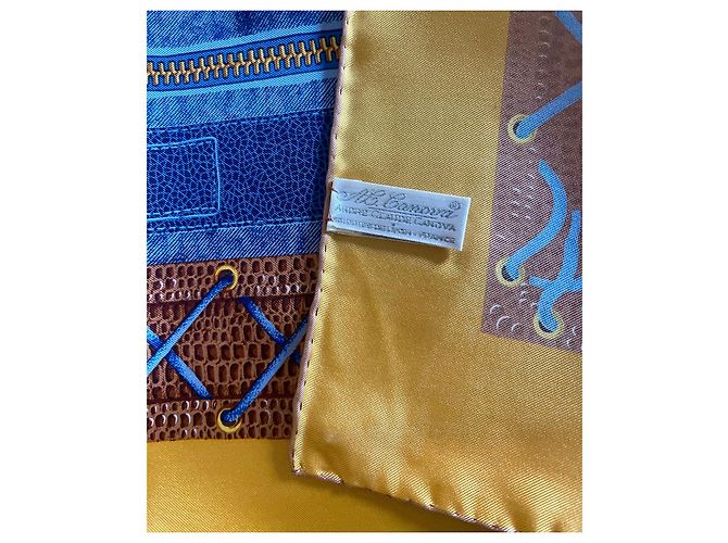 Autre Marque Foulard in seta AC Canova Leathers & Jeans blu e oro Nuovo D'oro Cioccolato - vista 10