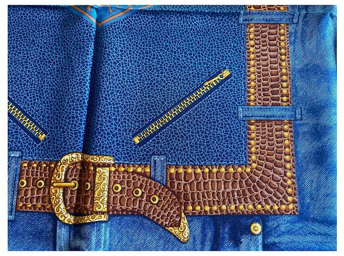 Autre Marque Foulard in seta AC Canova Leathers & Jeans blu e oro Nuovo D'oro Cioccolato - vista 11