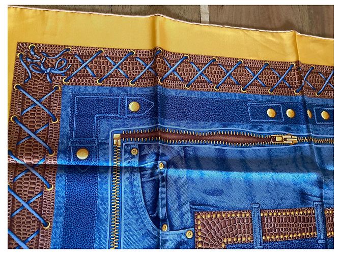 Autre Marque Foulard in seta AC Canova Leathers & Jeans blu e oro Nuovo D'oro Cioccolato - vista 12
