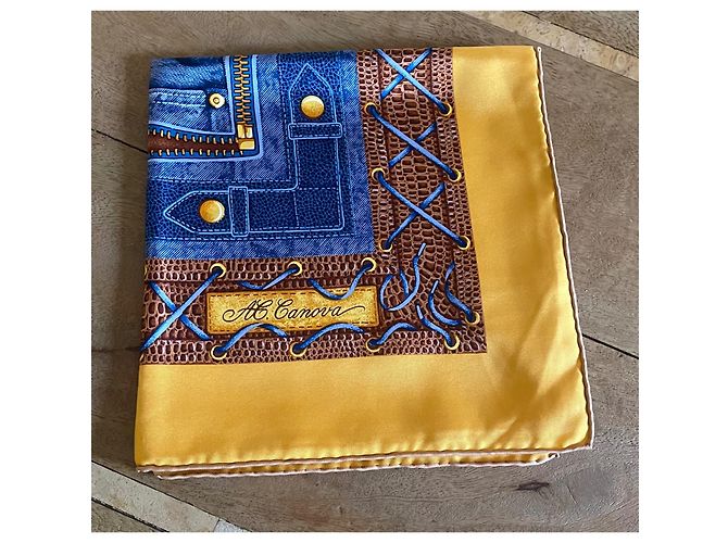 Autre Marque Foulard in seta AC Canova Leathers & Jeans blu e oro Nuovo D'oro Cioccolato - vista 3