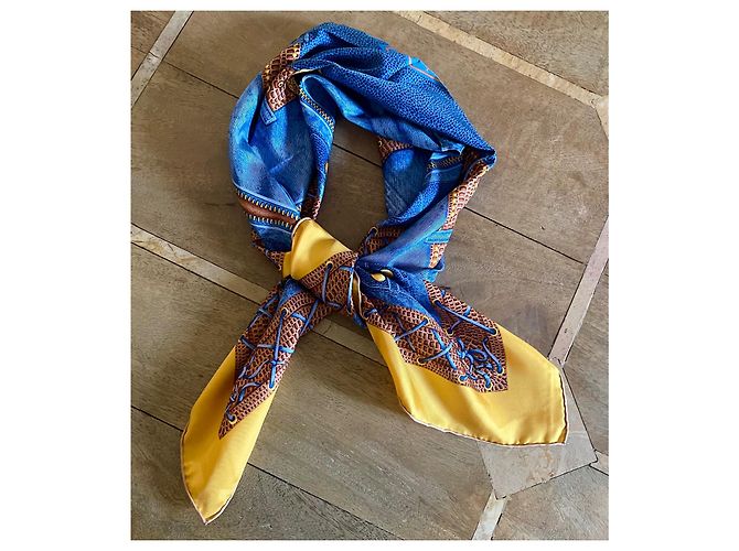 Autre Marque Foulard in seta AC Canova Leathers & Jeans blu e oro Nuovo D'oro Cioccolato - vista 4