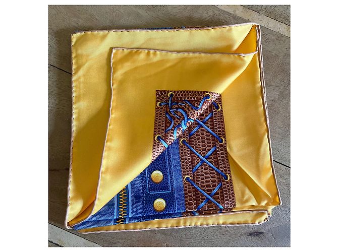 Autre Marque Foulard in seta AC Canova Leathers & Jeans blu e oro Nuovo D'oro Cioccolato - vista 5