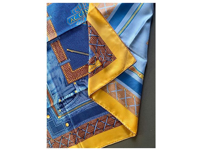 Autre Marque Foulard in seta AC Canova Leathers & Jeans blu e oro Nuovo D'oro Cioccolato - vista 6