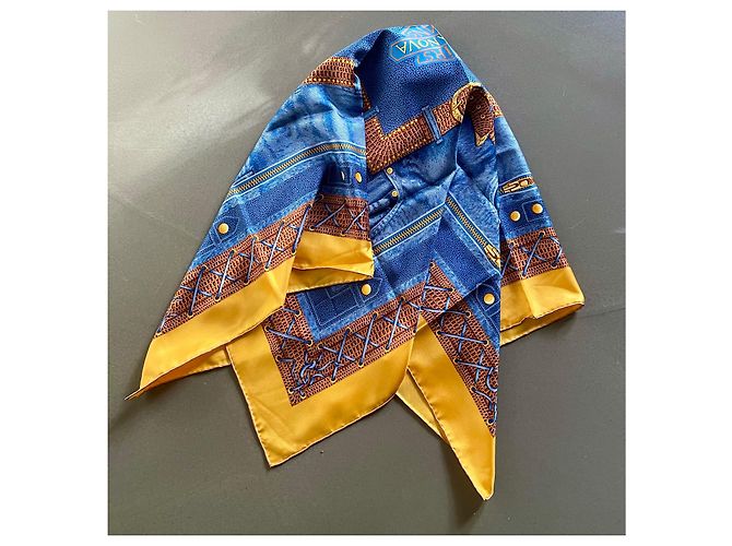 Autre Marque Foulard in seta AC Canova Leathers & Jeans blu e oro Nuovo D'oro Cioccolato - vista 7