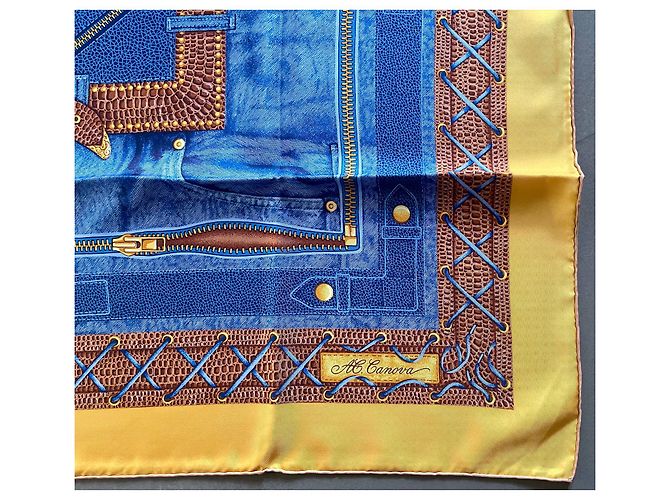 Autre Marque Foulard in seta AC Canova Leathers & Jeans blu e oro Nuovo D'oro Cioccolato - vista 8