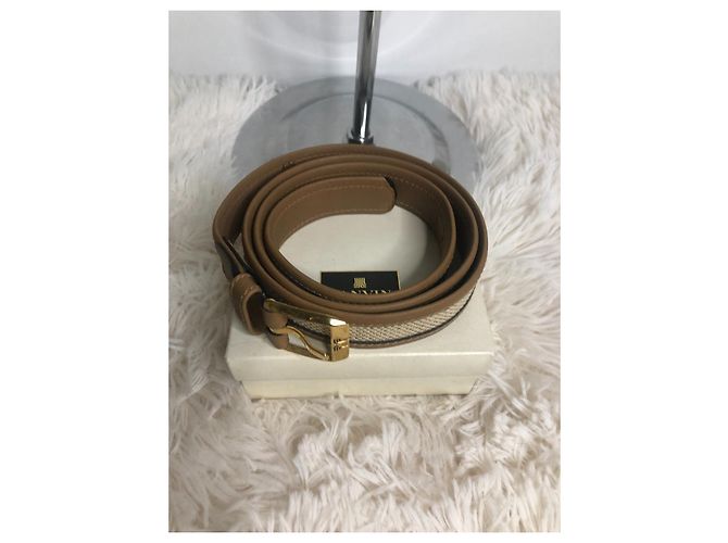 Cinto Lanvin Bege de Lona e Couro com Fivela Dourada - vista 2
