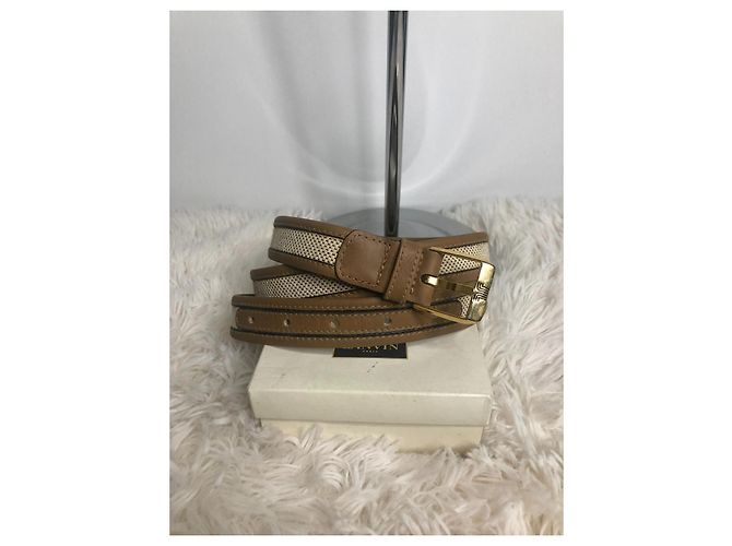 Cinto Lanvin Bege de Lona e Couro com Fivela Dourada - vista 3