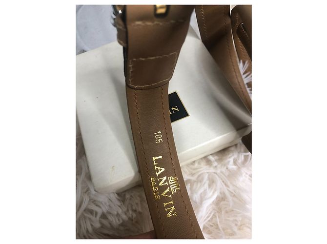 Cinto Lanvin Bege de Lona e Couro com Fivela Dourada - vista 4