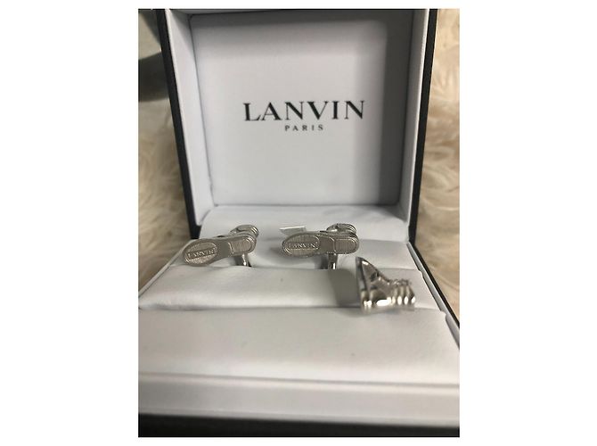 Conjunto de abotoaduras e prendedor de gravata Lanvin prata - vista 3