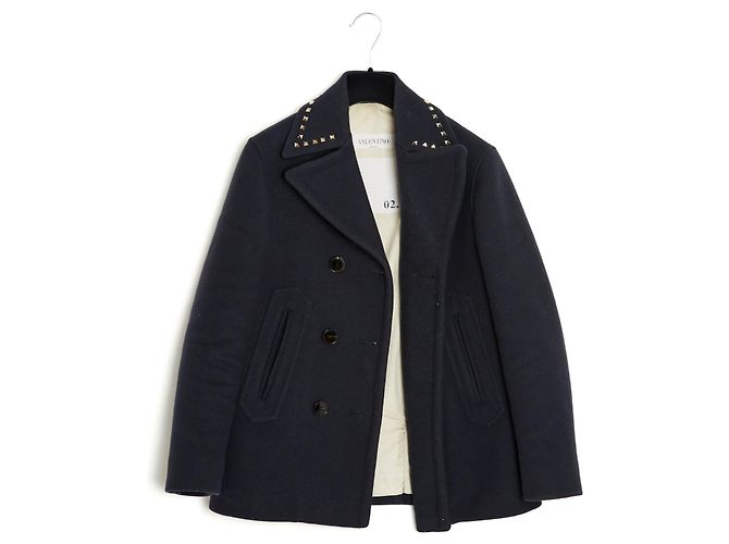 Valentino ROCKSTUD NAVY PEA COAT DE36 Marineblau - Ansicht 2